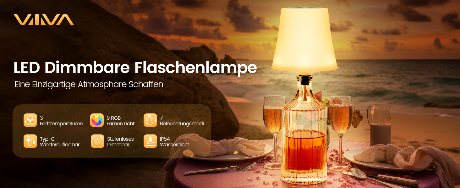 Світлодіодні настільні лампи бездротові 2 шт, IP54, акумуляторні пляшкові лампи, 7 режимів, димування, 5200mAh, сенсорне управління, для ресторанів, спальні (Білий)