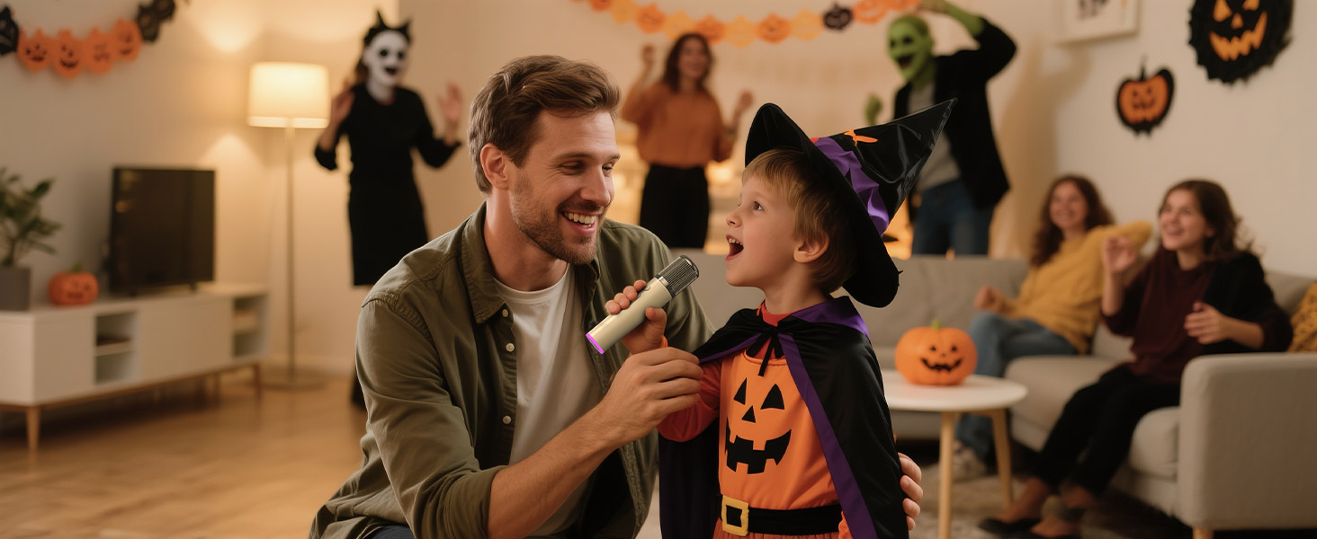 Караоке машина з 2 мікрофонами, Bluetooth, LED-підсвітка, 5 ефектів голосу, для дітей та сім'ї