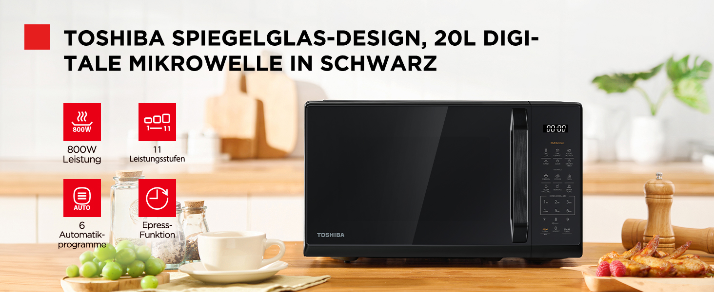 Мікрохвильова піч з конвекцією та грилем Toshiba MW3-AC26SFI(BK) 6-в-1, 26л, 1000Вт, інверторна, з функцією аерофритюрниці, чорна