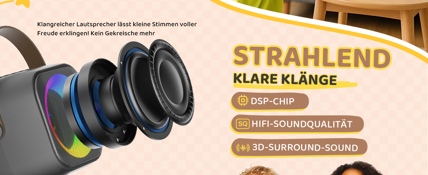 Караоке машина з 2 мікрофонами Bluetooth для дітей та дорослих, з диско-підсвіткою, чорна - ідеальний подарунок для вечірок (3-15 років)