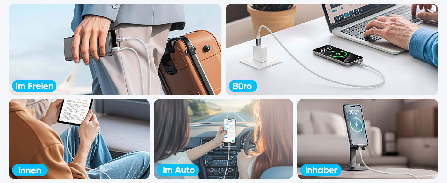 Кабель USB-C SUNGUY, нейлоновий, 0.5м, білий - для iPhone, Samsung, Android Auto