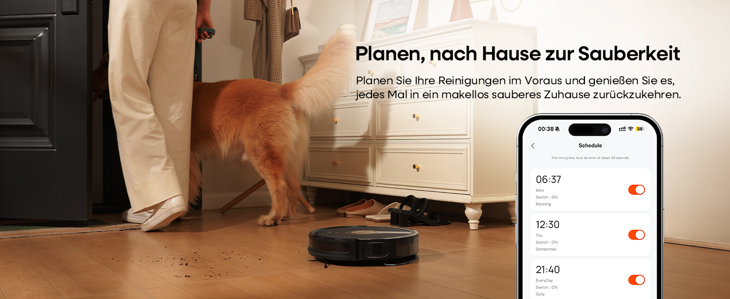 Робот-пилосос з функцією миття 5000Pa, 3-в-1 з часом роботи 180 хв, для тварин, з керуванням через додаток, чорний