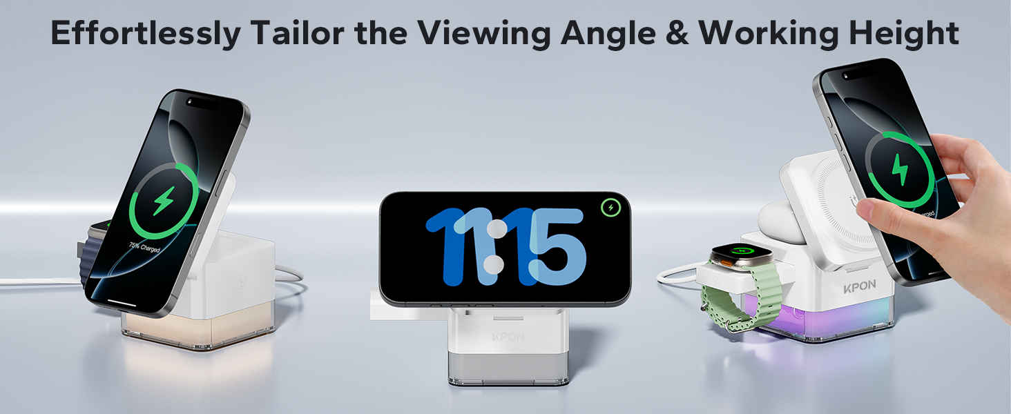 База для зарядки Apple Watch та iPhone MagSafe 3-в-1, куб сірого кольору, сумісна з iPhone 17/16/15/14/13/12/Air/Pro Max, Apple Watch 11/10/9, AirPods