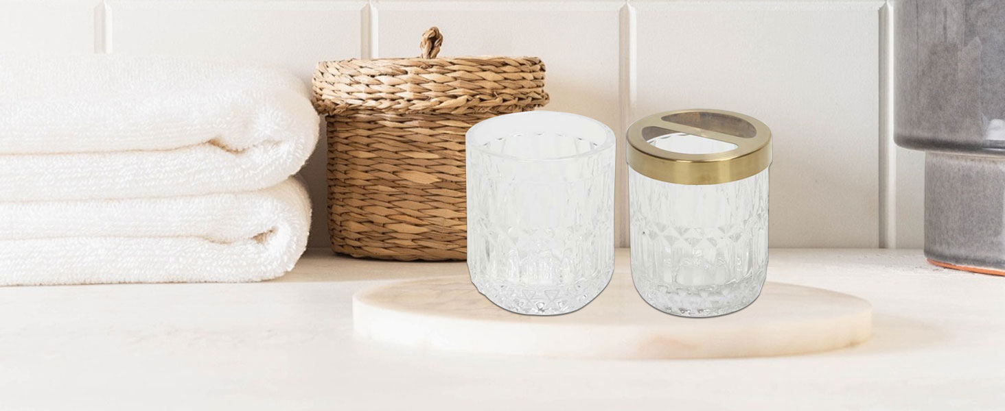 Набір аксесуарів для ванної кімнати Qivine 5 шт., блакитний: стакан для зубної пасти, дозатор мила, контейнер для ватних паличок. Сучасний набір скляних аксесуарів для ванної кімнати