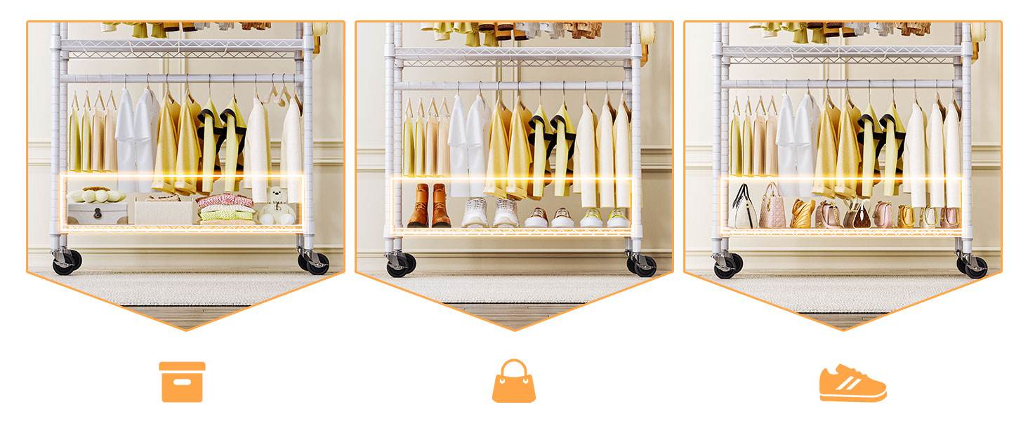 Міцний пересувний вішак для одягу з 3 рівнями, білий - 40x75x189.3 см