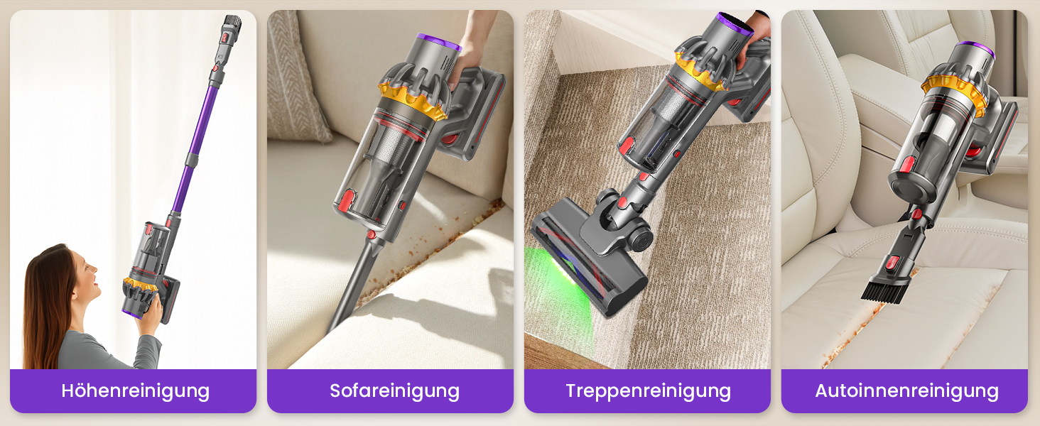 Бездротовий акумуляторний пилосос MAUOKE 45000Pa з LED-дисплеєм та V-подібною насадкою, 6-в-1 для дому, килимів, твердих поверхонь та видалення шерсті тварин