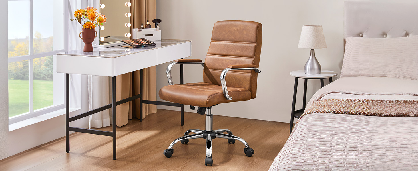 Офісне крісло Yaheetech ергономічне, з підлокітниками та роликами, для офісу та дому, витримує до 130 кг, колір - іржаво-коричневий