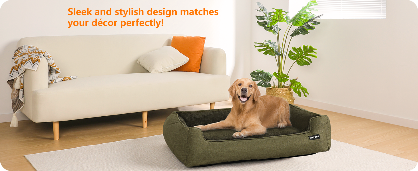 HMTOPE Dog Bed, Dog Sofa, Dog Cushion, Dog Basket, Removable and Washable, 110 x 86 x 26 cm (L 110 x W 86 x H 26 cm, Olive Green)