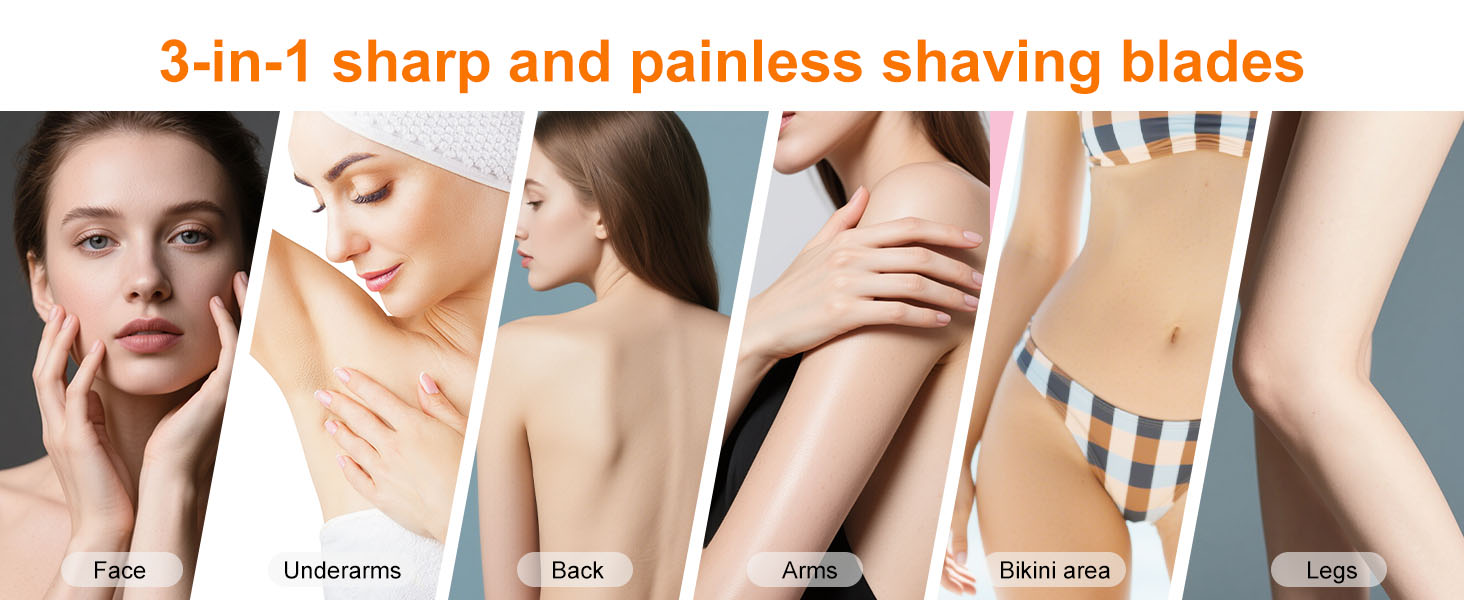 Електричний жіночий триммер 3-в-1 для обличчя, тіла та зони бікіні. Вологостійкий, з LCD-дисплеєм, помаранчевий