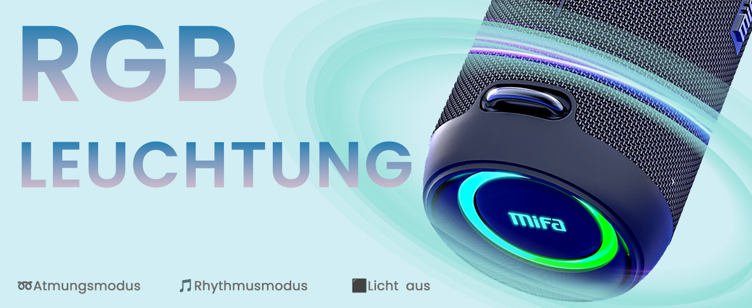 Портативна Bluetooth колонка MIFA A90 60W, водонепроникна IPX7, RGB підсвітка, до 30 годин, USB/MicroSD/AUX, TWS, з чохлом та ремінцем
