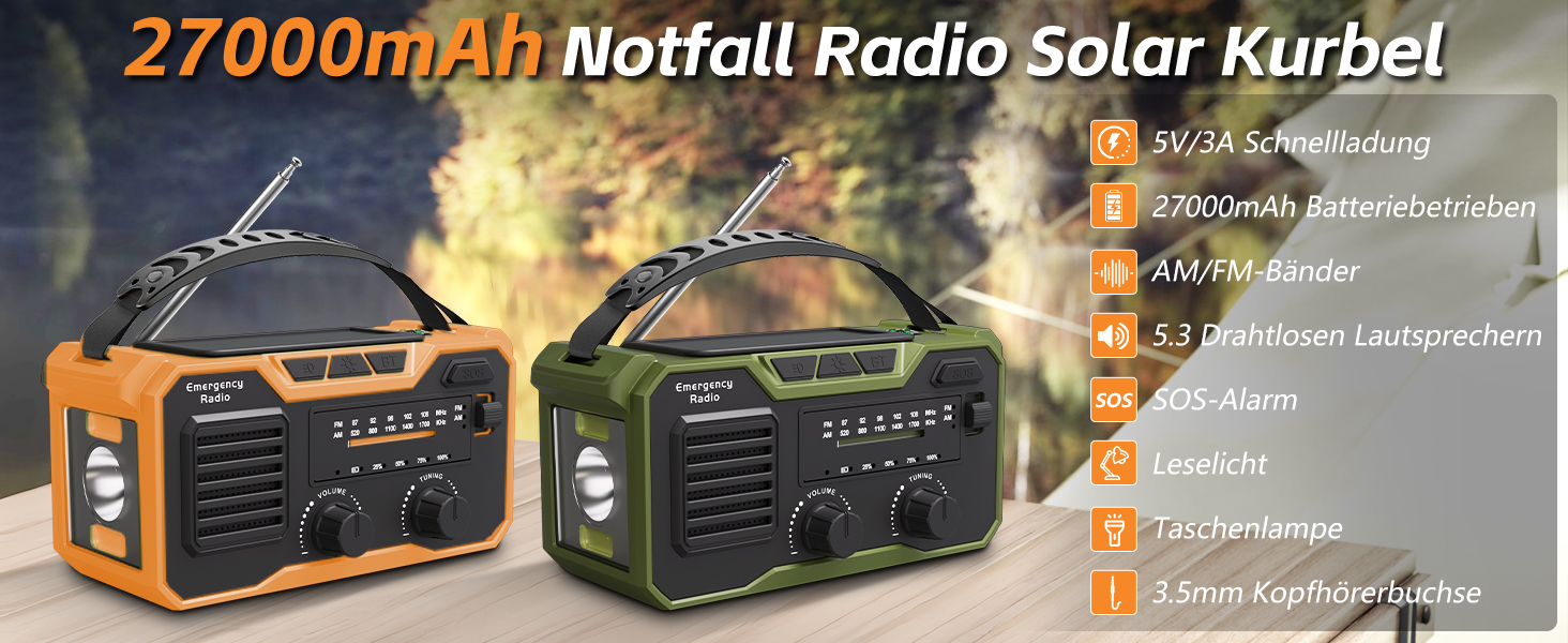 Радіоприймач Kurbelradio 27000mAh з ручним генератором, сонячною панеллю, Bluetooth 5.3, SOS-сигналом, компасом та ліхтариком. Радіо для надзвичайних ситуацій, виживання та підготовки до стихійних лих (зелене)