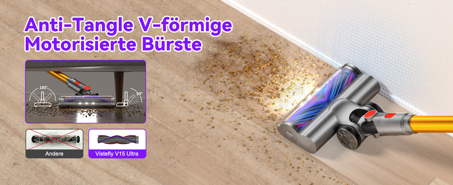 Бездротовий пилосос Vistefly V15 Ultra з акумулятором, 58000Pa, 600W, 70 хвилин роботи, подвійний дисплей, контейнер для пилу, дизайн, для твердих поверхонь, килимів, шерсті тварин