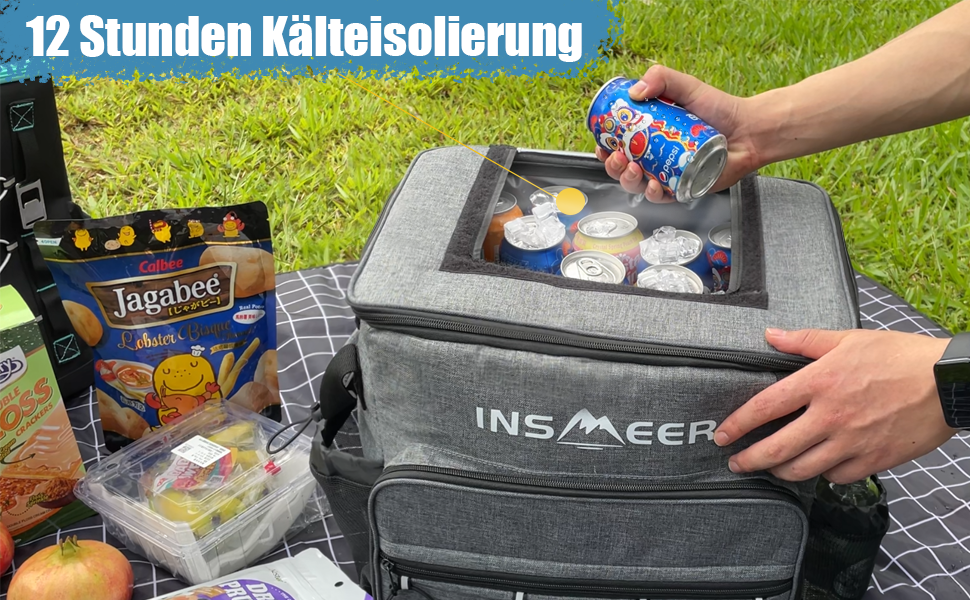 INSMEER Велика термосумка на колесах 40л, 60 банок, водонепроникна, для пляжу, кемпінгу, пікніка, покупок (сіра)
