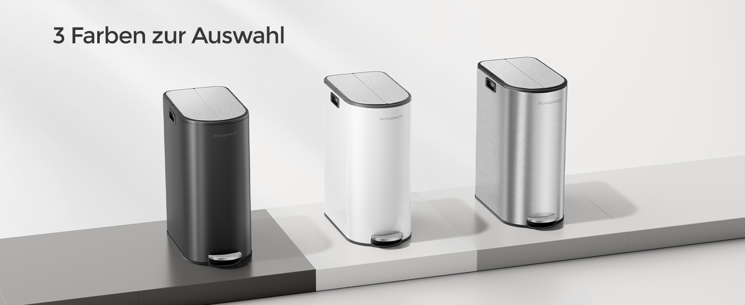 SONGMICS Відро для сміття кухонне, сортувальник 2 відділення, 30 л та 20 л, вузьке, з педаллю, для переробки та сміття, з двома кришками, білий + металік