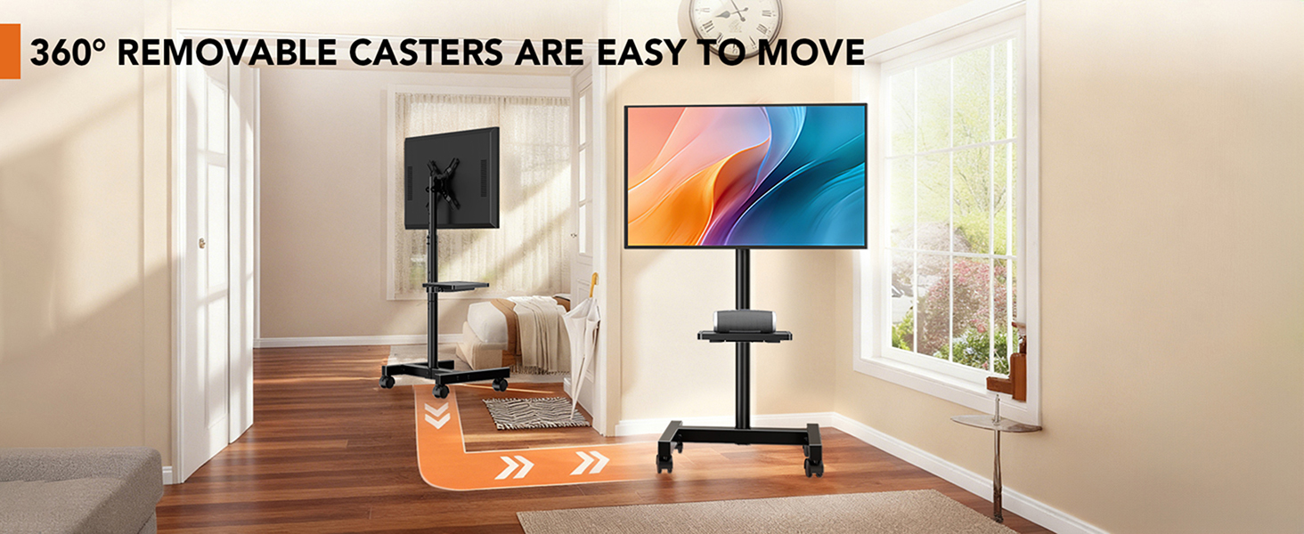 Мобільна стійка для телевізора Hemudu на колесах для LCD/LED ТВ 23-60 дюймів, регульована за висотою з полицею для ноутбука, до 35 кг, VESA до 400x400 мм