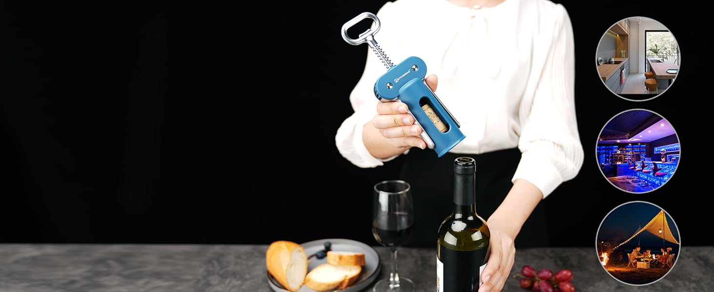 Відкривачка для вина KITCHENDAO 3-в-1 з фольєзорізачем та відкривачкою для пива, блакитна