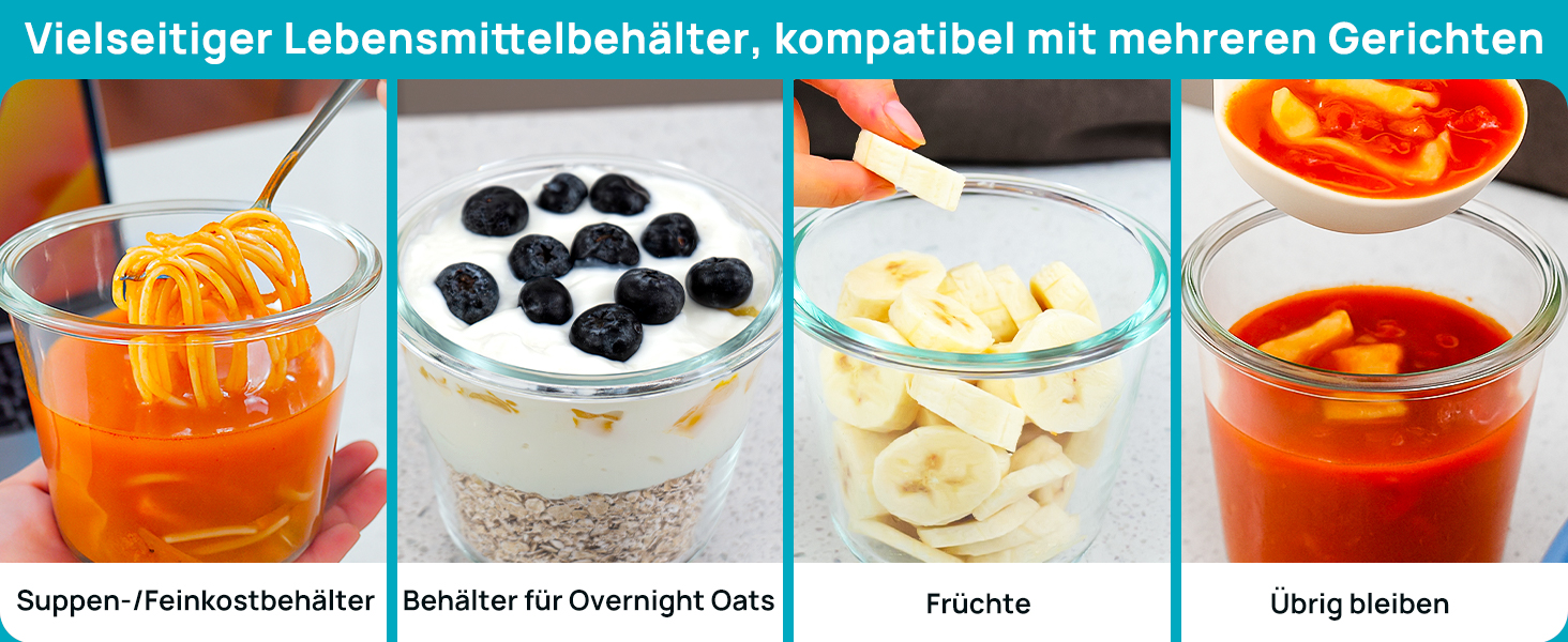 Набір контейнерів для їжі Vtopmart (15 шт.) з кришкою, скляні дозовані контейнери, для зберігання їжі, сумісні з мікрохвильовою піччю, морозильником та посудомийною машиною (6 шт. супових мисок)