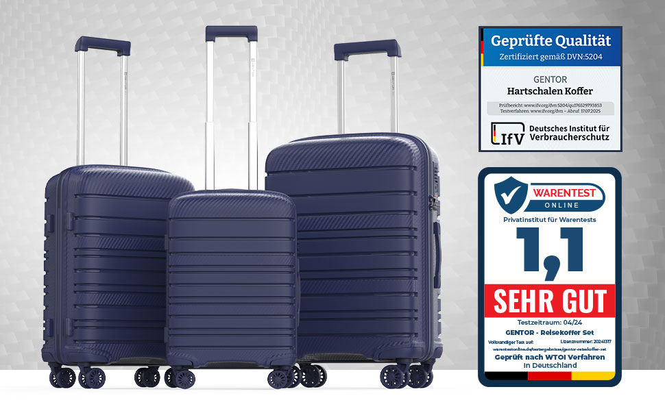Чемодан GENTOR великий з колесами 64x44x24 см – легкий жорсткий валіза Trolley з TSA-замком – валіза з жорстким корпусом для подорожей та відпочинку (M, темно-синій)