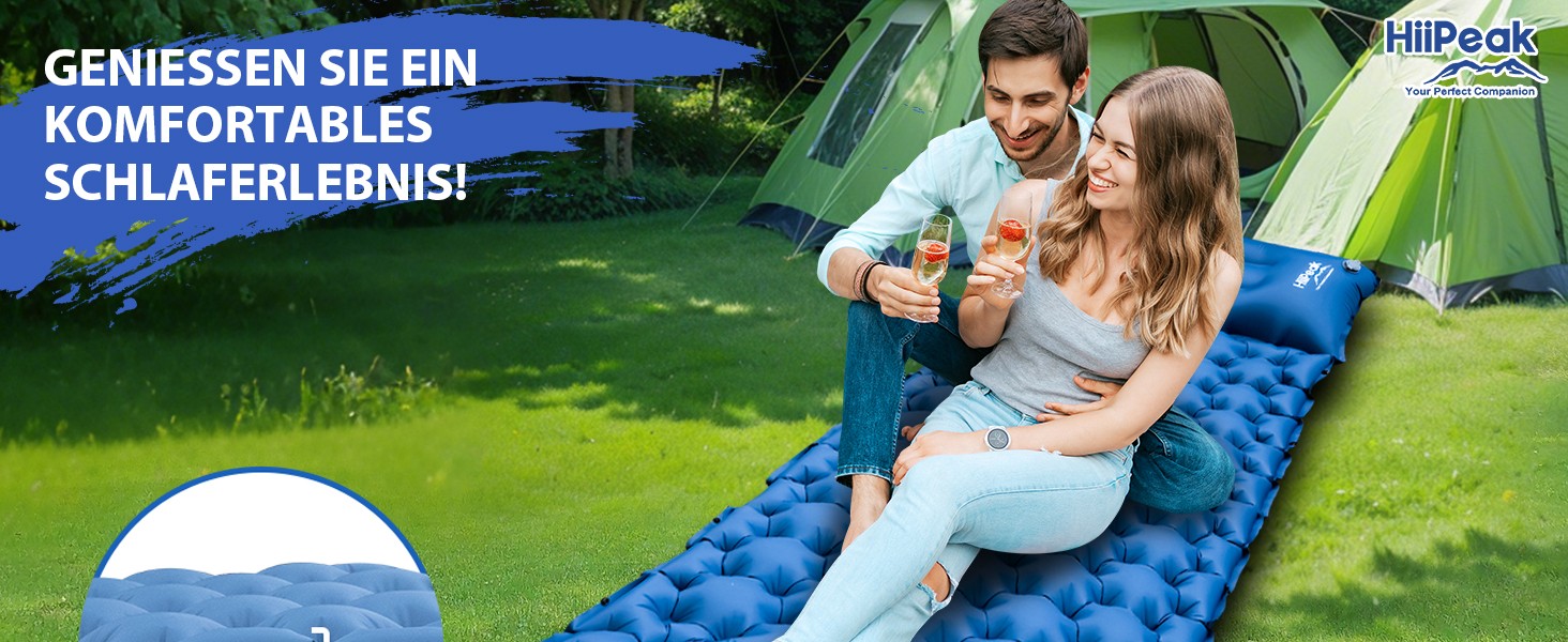 HiiPeak Isomatte Self-Inflating Camping Air Mattress with Integrated Pillow - Blue