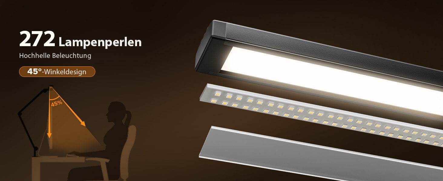 LED лампа NGTeco для робочого столу з 3 світлодіодними смугами, 99 см, регульована яскравість, захист очей, гнучкий шарнірний кріплення, 1500 люменів, архітектурна лампа з пультом дистанційного керування