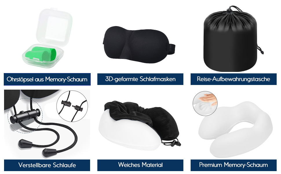 Подушка для шиї у вигляді звірка, Memory Foam, для дорослих, з маскою для сну та берушами, для подорожей, літака, офісу, авто, поїзда (Чорний)