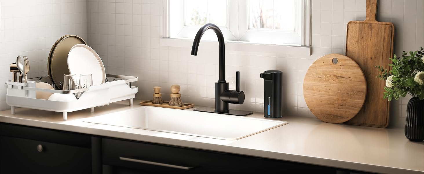 Automatic Soap Dispenser with Window - Infrared Sensor, 250ml, USB Rechargeable, Waterproof, Adjustable Dosage, Drip-Free, for Kitchen & Bathroom - Matte Black