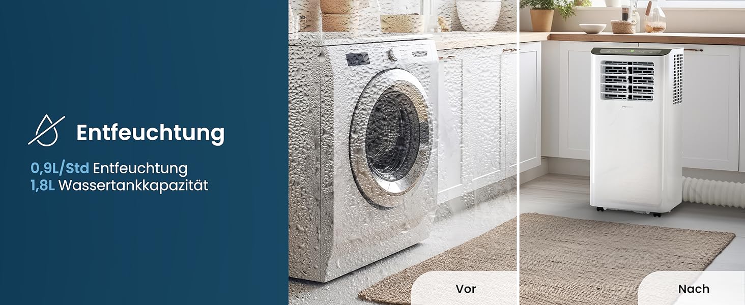 Мобільний кондиціонер Pro Breeze™ 9000 BTU 4-в-1: охолоджувач, вентилятор, осушувач, нічний режим, клас енергоефективності A, комплект для ущільнення вікна, пульт ДК та таймер 24 години, білий