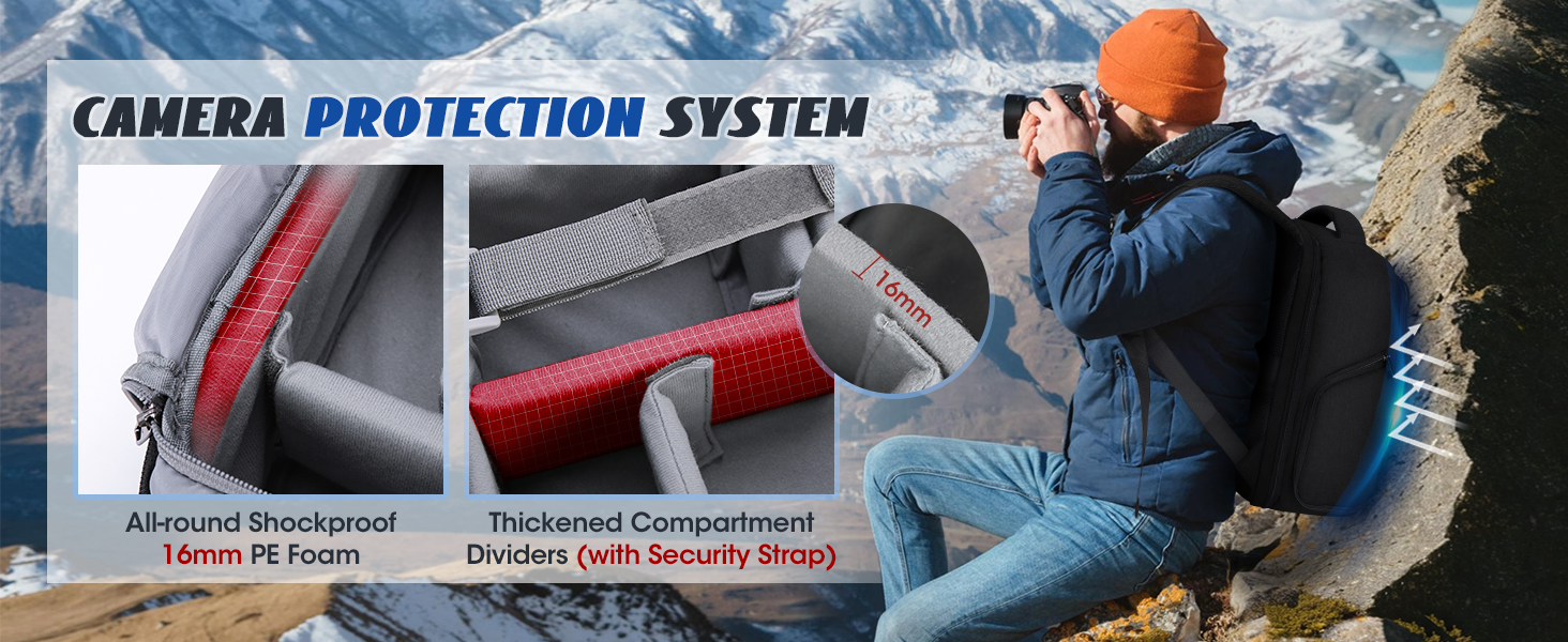 Рюкзак для фотокамери RAINSMORE з відділенням для ноутбука 14 дюймів, чорний, з дощовиком. Підходить для Canon, Nikon, Sony (DSLR, SLR)