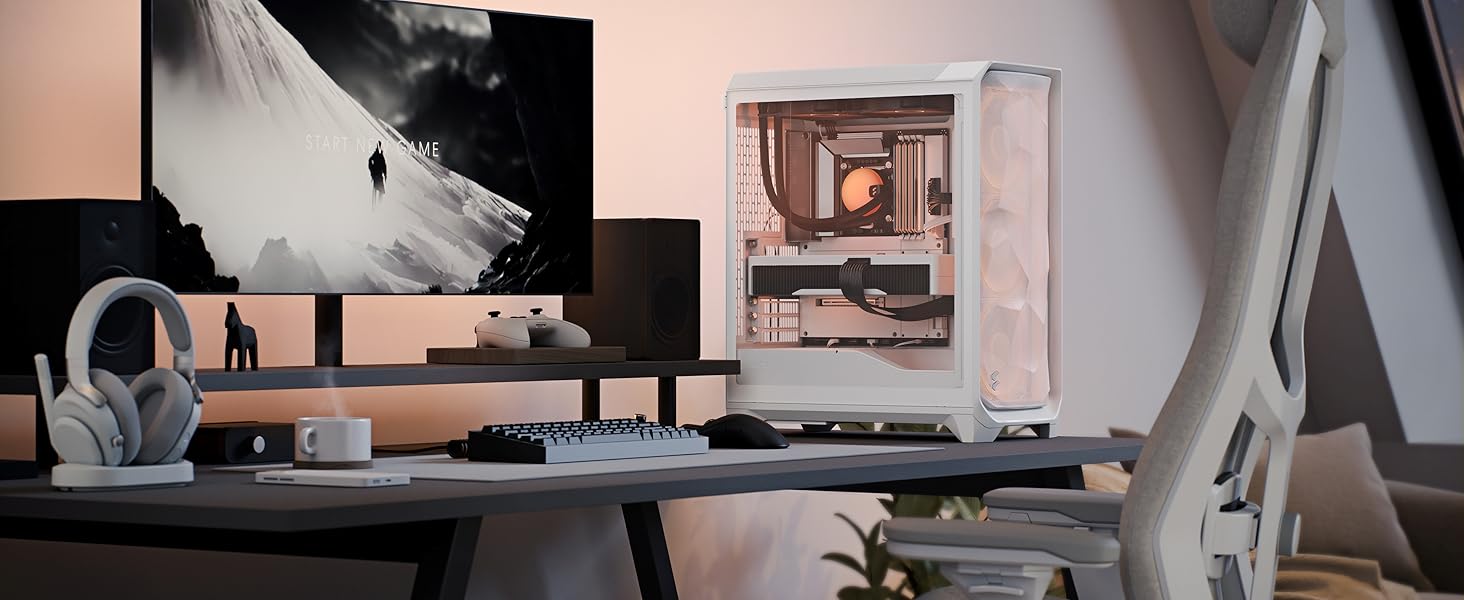 Корпус для ПК Fractal Design Meshify 3 White RGB TG Clear Tint з RGB підсвіткою та сітчастою передньою панеллю, підтримка ATX/mATX, 3 RGB вентилятори Momentum включені