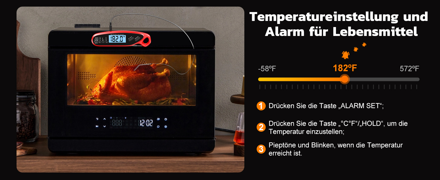Термометр для м'яса Babacom з миттєвим відображенням та двома зондами, великим екраном, налаштуванням тривоги та калібруванням. Підходить для приготування на грилі, в духовці, для цукру та рідин.