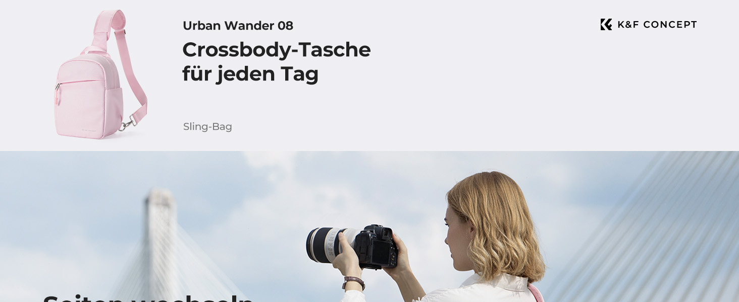 Сумка для камери K&F CONCEPT, слін-сумка на плече, фоторюкзак, компактний, водонепроникний, регульований ремінь, для DSLR/SLR камер, об'єктивів (5 літрів, рожевий)