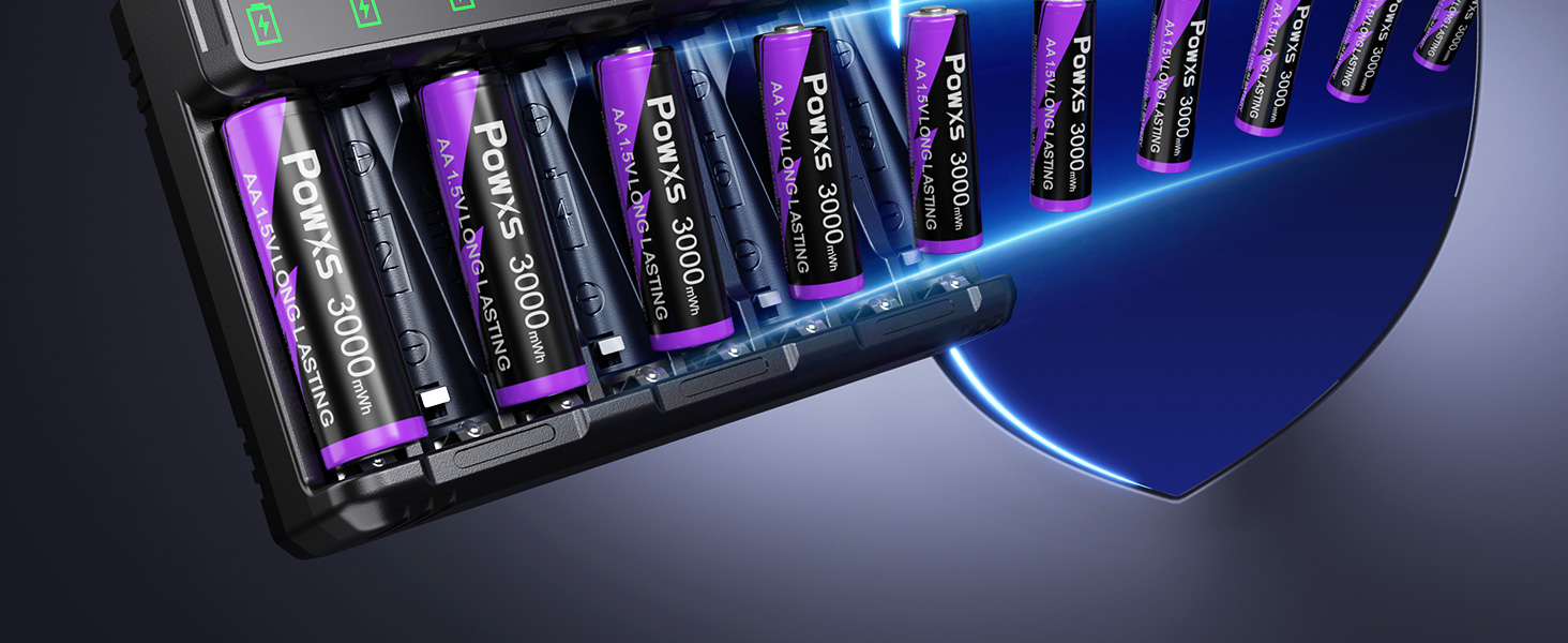 Акумулятори AA POWXS Lithium 1.5V 8 шт, 3000mAh, USB зарядка, 2000 циклів, сталевий корпус, для іграшок та камер Blink