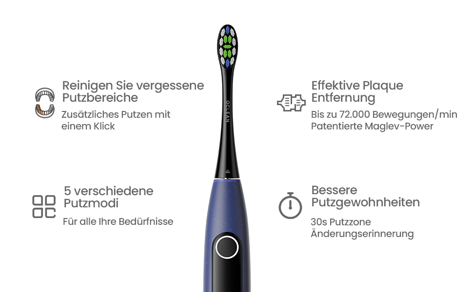 Oclean X Lite: електрична зубна щітка, блакитна, подарунчий набір, 3 насадки, IPX7, 5 режимів, таймер, чохол для подорожей