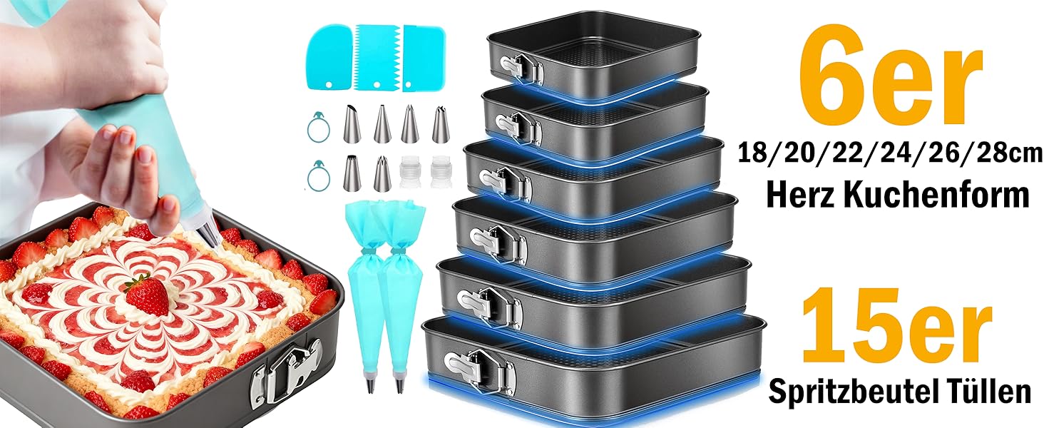 Набір для випічки Sadodo: форми для тортів та пирогів (кутові, круглі, серцеподібні), мішок кондитерський з насадками, антипригарне покриття