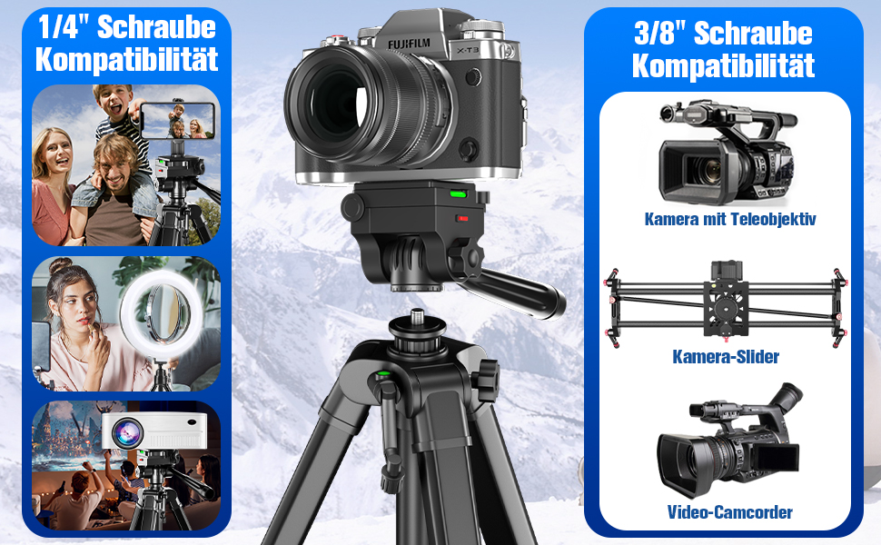 Штатив для камери 175 см, алюмінієвий відеоштатив з Fluid-головкою для Sony/Nikon/Canon, легкий штатив для телефону з 2 QR-пластинами, обертовий тримач для телефону/пульт дистанційного керування, для TikTok, Vlog (Чорний-175)