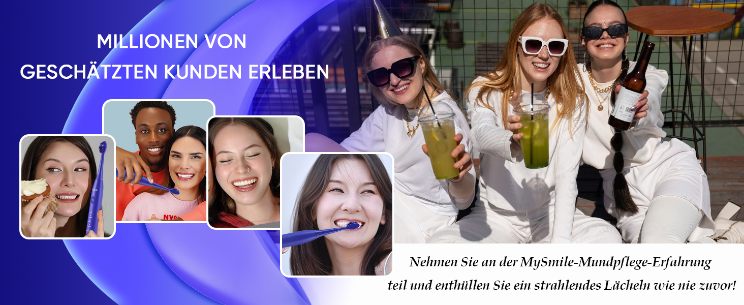 MySmile DY156 Електрична зубна щітка для дорослих, акумуляторна звукова зубна щітка, портативна з 3 насадками, таймер 2 хвилини, 5 режимів, 45000 VPM, 60 днів від заряду, блакитна, 1 шт.