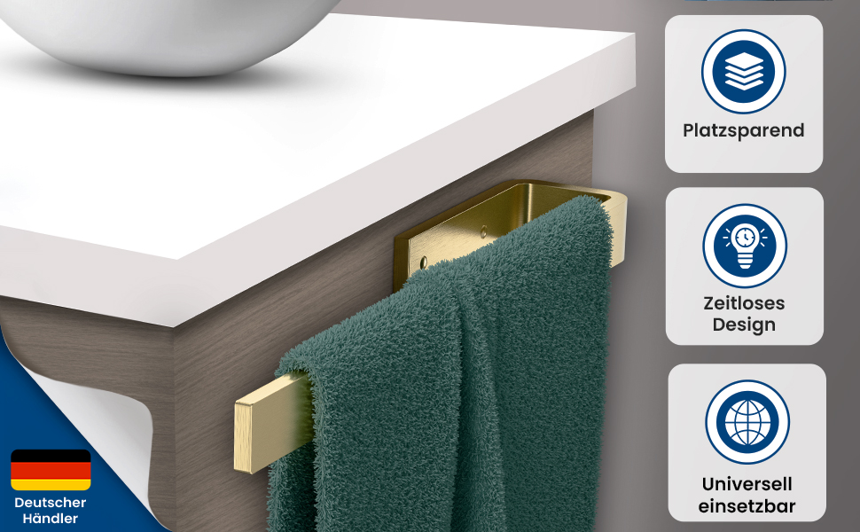 Настінна полиця для рушників rtmr, з кріпленням для свердління, преміум-якість, з алюмінію, 38 см, для ванної кімнати та гостьового туалету