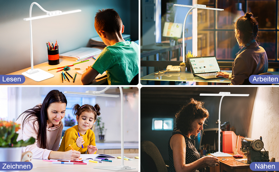 LED Desk Lamp with Adjustable Brightness - 1200 Lumens, Dual Head, Clamp-On for Home Office, Eye Protection, Gooseneck Design, 5 Color Temperature Settings, Metal Base