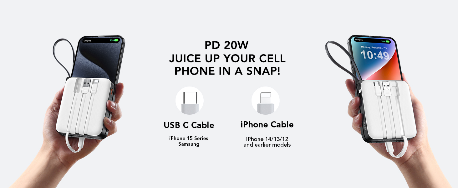 Power Bank VRURC 10000mAh з кабелем: компактний акумулятор USB-C, 22.5W, LED-дисплей, сумісний з iPhone та Huawei (зелений)