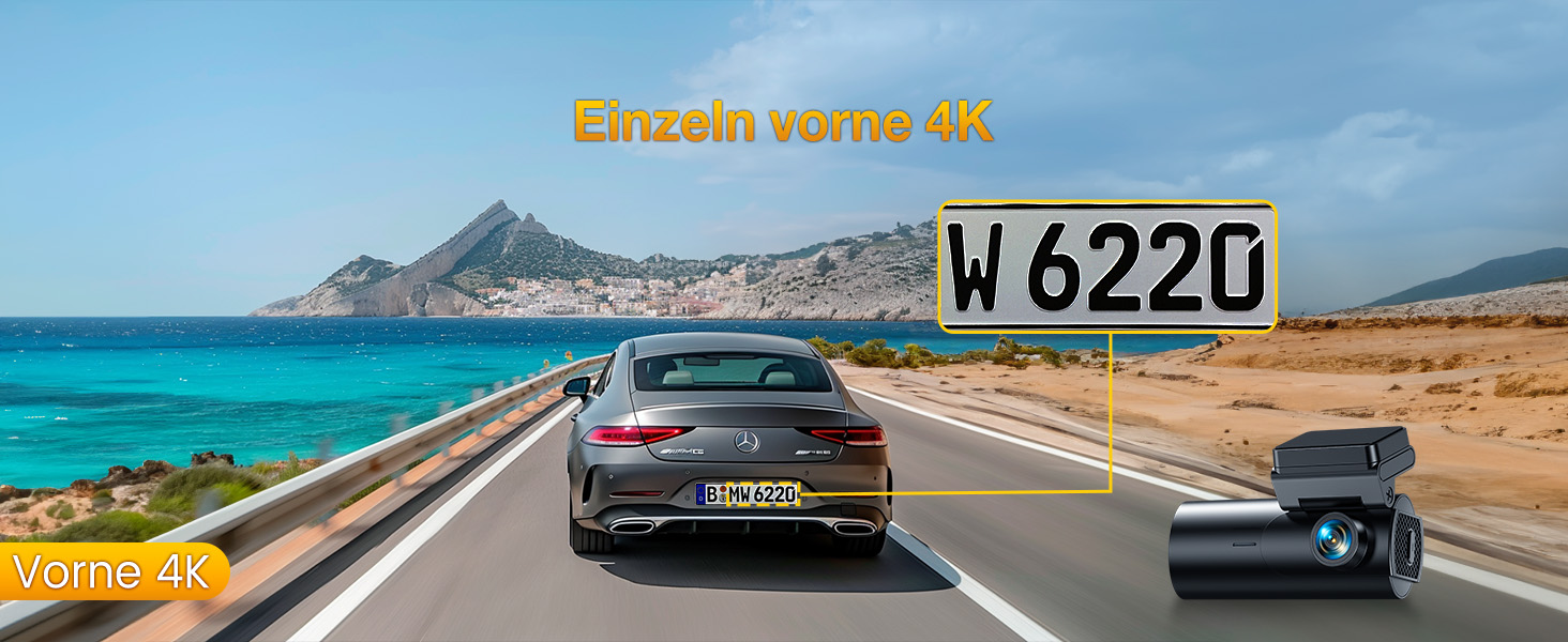 Відеореєстратор GKU 4K Dual з GPS, WiFi, ParkSurv, Нічне Бачення, WDR, 170° та G-Sensor. В комплекті SD-карта 64GB. Чорний
