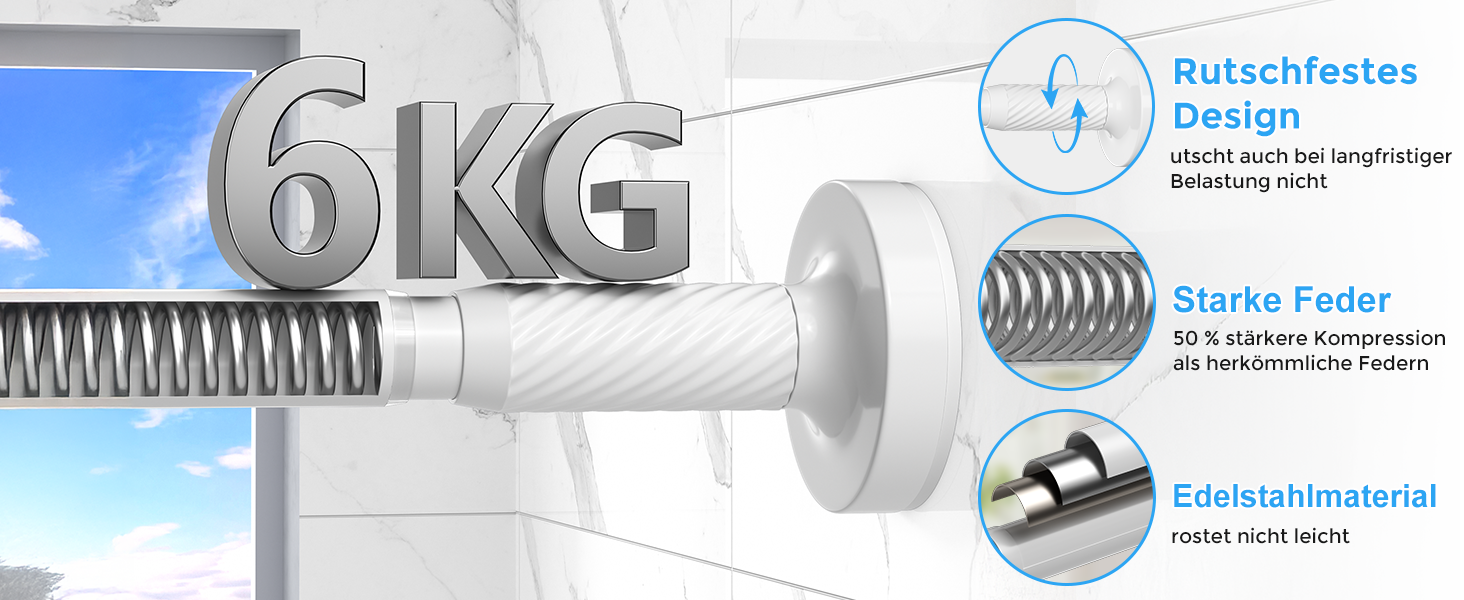 Штанга для карнизів AIZESI без свердління, 100-230 см, Ø 25 мм, телескопічна, для кріплення - регульована штанга для вікон, душу, балкону (білий, 81-158 см)