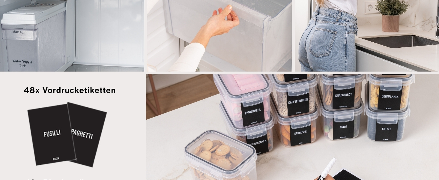 Набір контейнерів для зберігання Deco haus® 24 шт. з кришкою, герметичні - для кухні, паста, мюслі, борошно