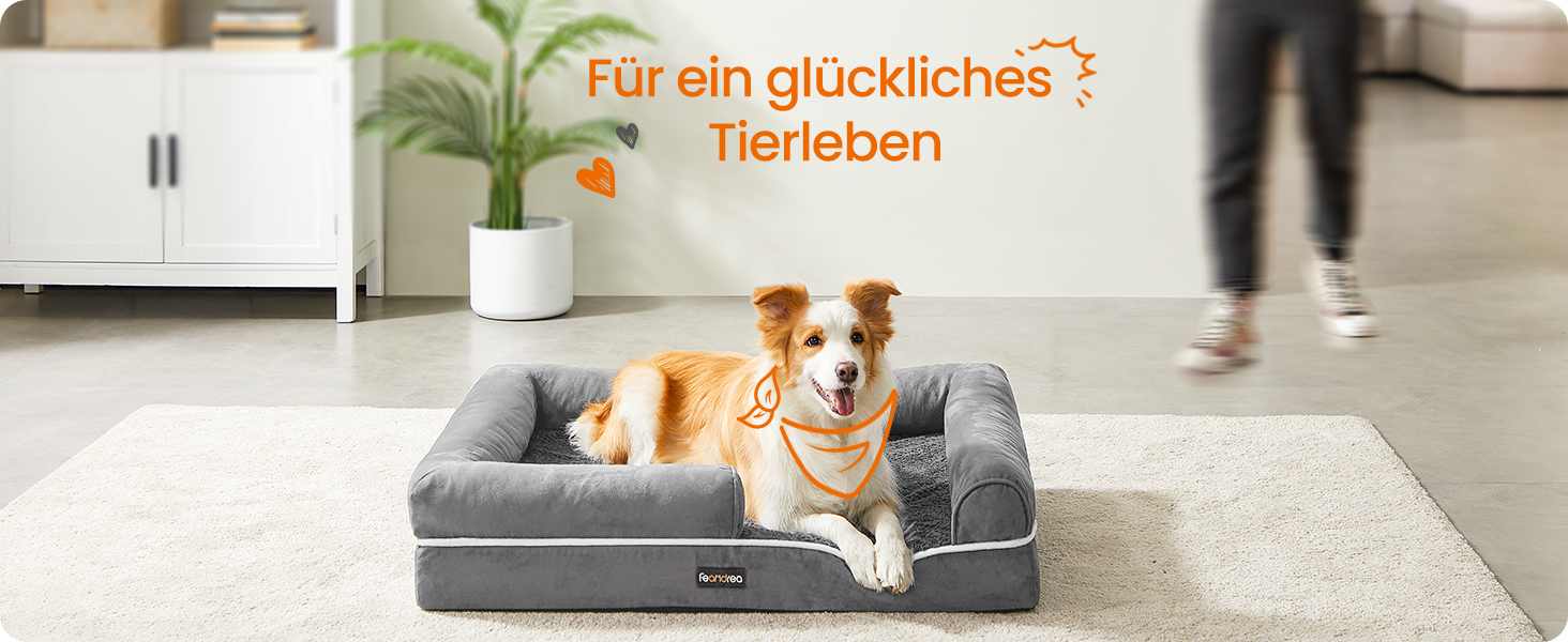 Ортопедичне ліжко для собак Feandrea, м'яке, з піднятими бортиками, 91 x 68 x 18 см, сірий колір, знімний чохол, неслизьке дно