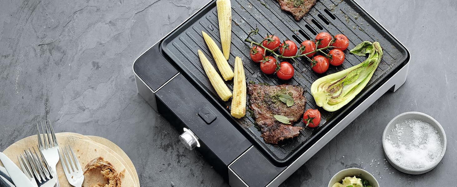 WMF Lono Quadro Table Grill - Compact Electric Grill for Indoor Use, Dishwasher Safe, 1250W