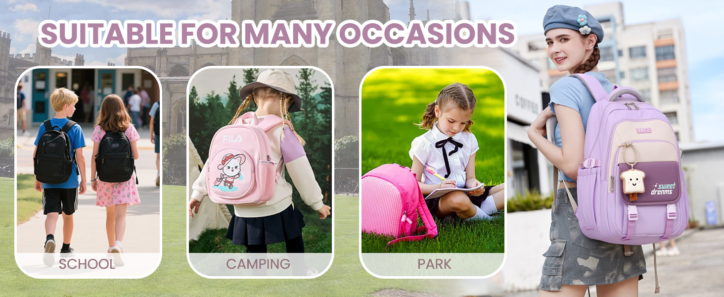 Шкільний рюкзак для дівчаток 2-10 класів, 32L, легкий дитячий рюкзак | Дихаюча спинка | М'які лямки | Брест-стрічка, ранці для школи, рюкзак для підлітків 8+ років, фіолетовий