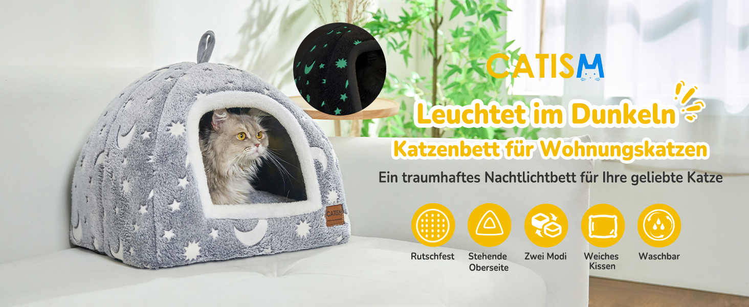 Світлодіодна кімната-будиночок для котів CATISM - 40x40x38 см. М'яка затишна кімната для котів, кошенят та цуценят з знімним подушкою. Сірий колір.