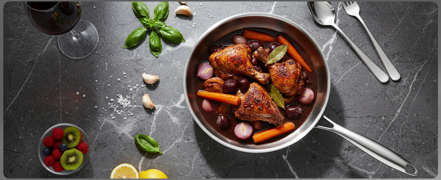 Сковорода з нержавіючої сталі 30 см Titan, з кришкою, для індукційних плит, 18/10, підходить для духовки та посудомийної машини