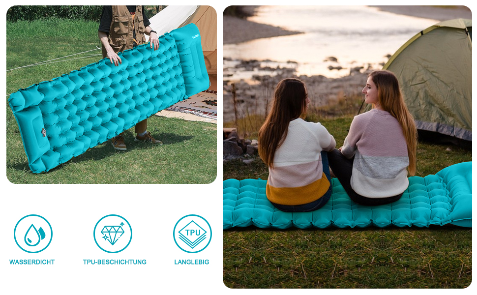 Self-Inflating Camping Mat - 10cm Thick, with Foot Pump - Outdoor Sleeping Pad for Hiking, Travel, Tent - Single Size