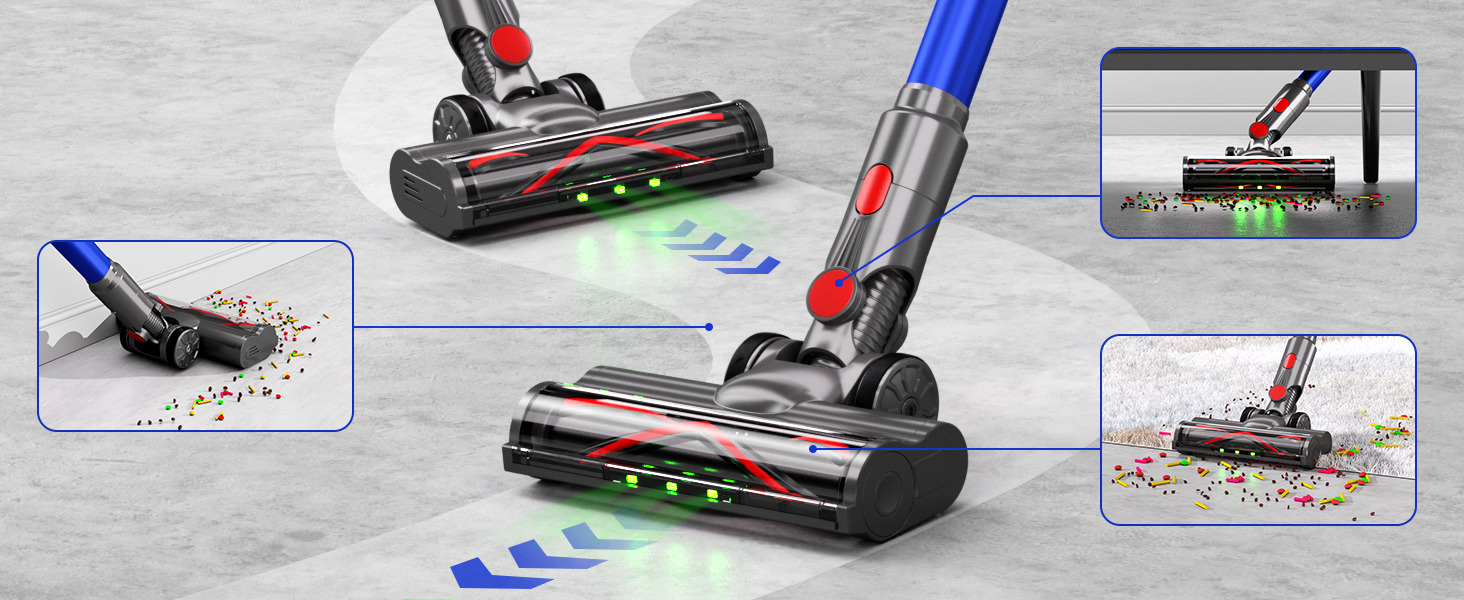 PINICO Бездротовий акумуляторний пилосос 550W з автоматичним режимом та щіткою Anti-Tangle, для твердих підлог, килимів та шерсті тварин (Blue+grey)