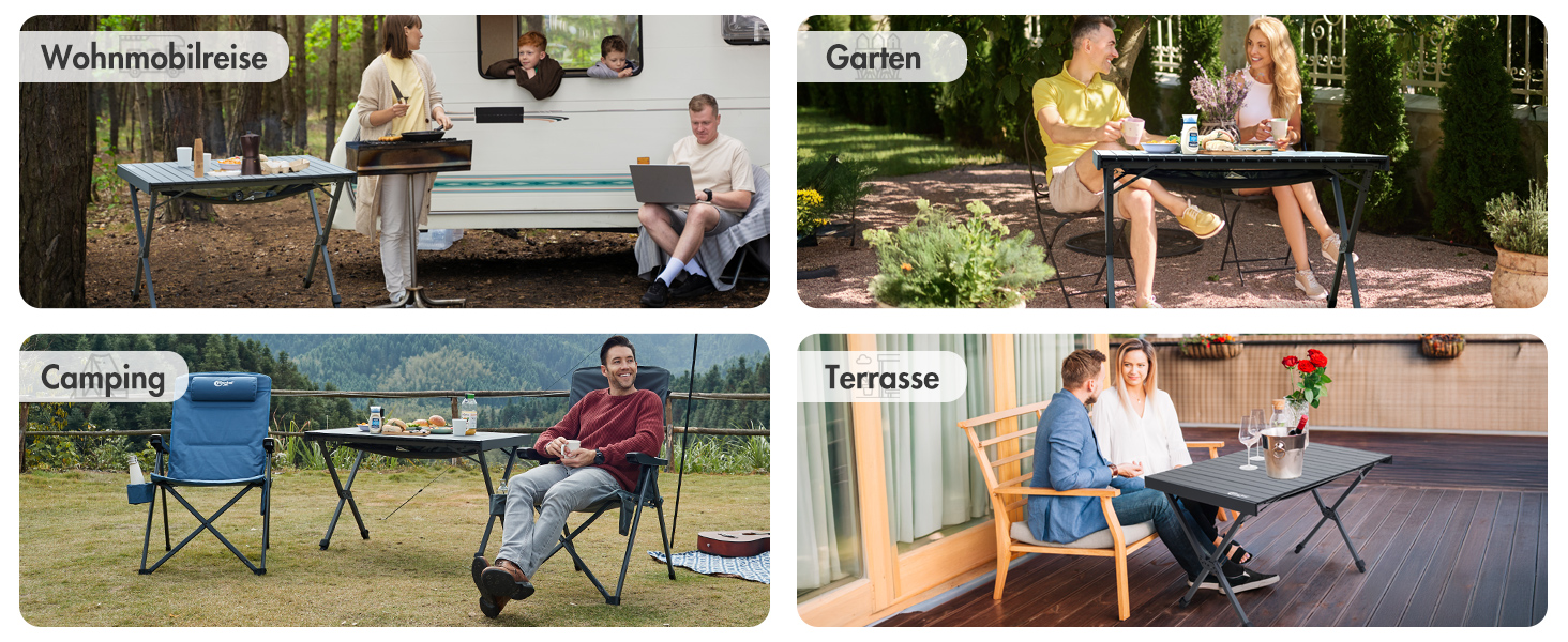 Складний кемпінговий стіл PORTAL алюмінієвий, регульована висота, 108x71 см, чорний - для пікніка, саду, подорожей